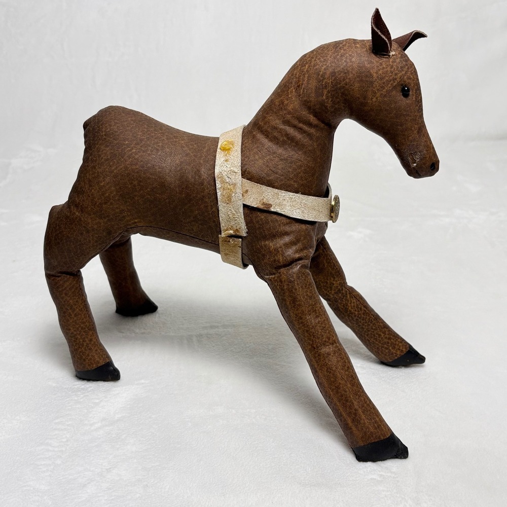 Mid Century Faux Leather Horse Plush Figurine Rustic Farmhouse Decor 12" TLC